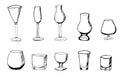 Glasses drawn by hand. Stylish design for packaging packaging, wine list, menu, cocktail list, alcohol boutiques